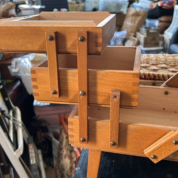 Vintage Mid Century Solid Wood Cantilever Sewing Box - Picture 3 of 6